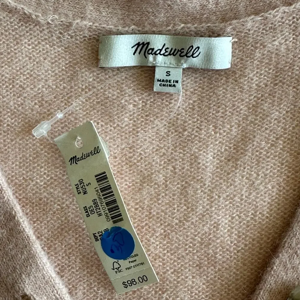 Madewell Alpaca V-Neck Cropped Cardigan Heather Pale Blush NU530 Size Small New